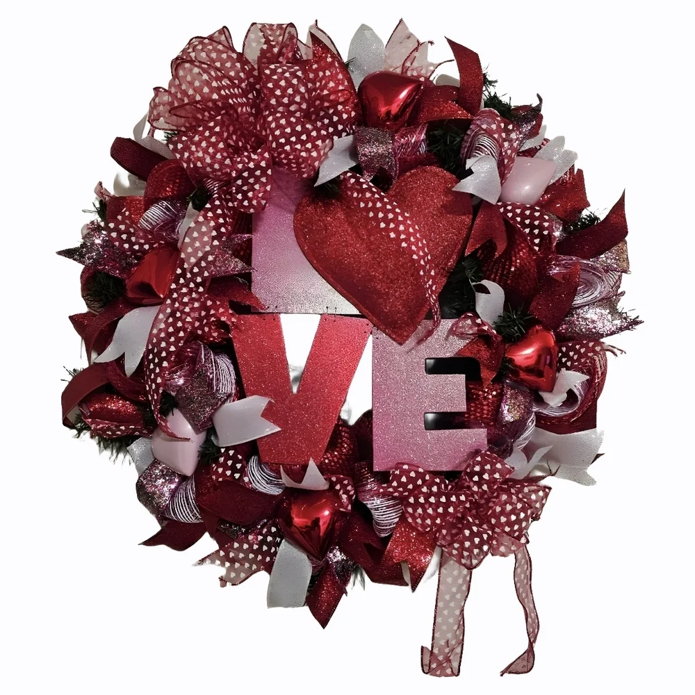 Valentine's Day Red and Pink Heart Wreath